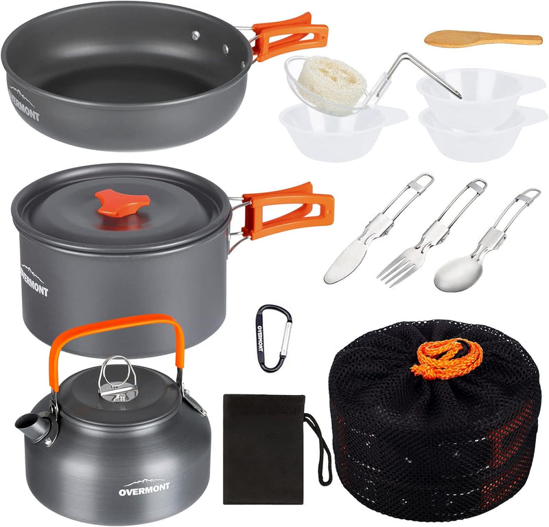 OVERMONT Camping Kochgeschirr Set Outdoor Geschirr Set Kochtopf Set Grillgeschirr Picknick Topf mit
