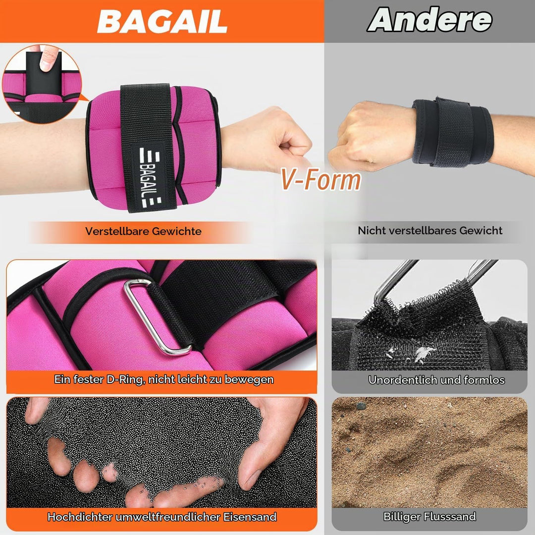 BAGAIL Verstellbare Knöchelgewichte 2er Pack, mit abnehmbaren Sandsäcken, tragbare Handgelenk - und