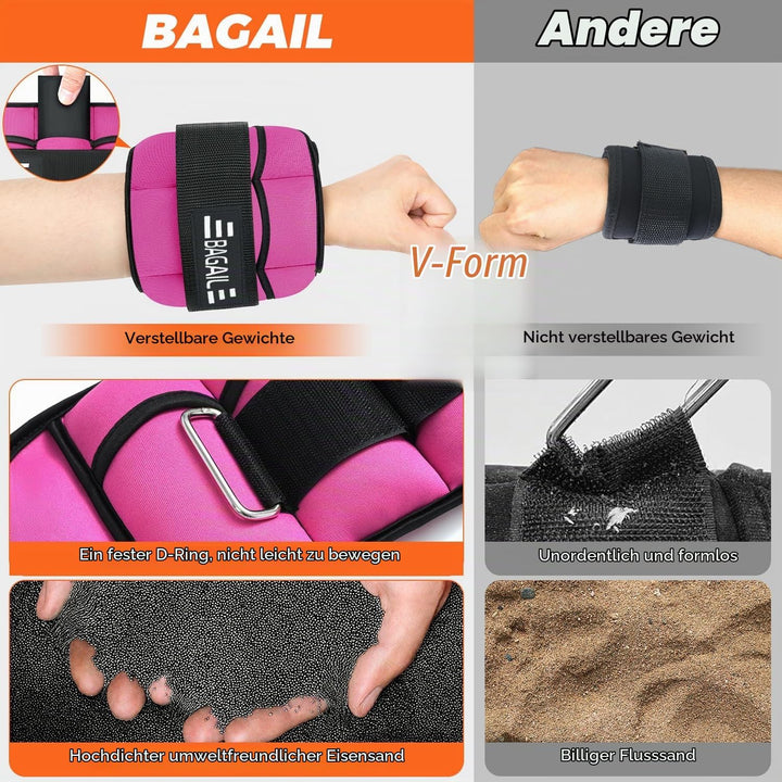 BAGAIL Verstellbare Knöchelgewichte 2er Pack, mit abnehmbaren Sandsäcken, tragbare Handgelenk - und