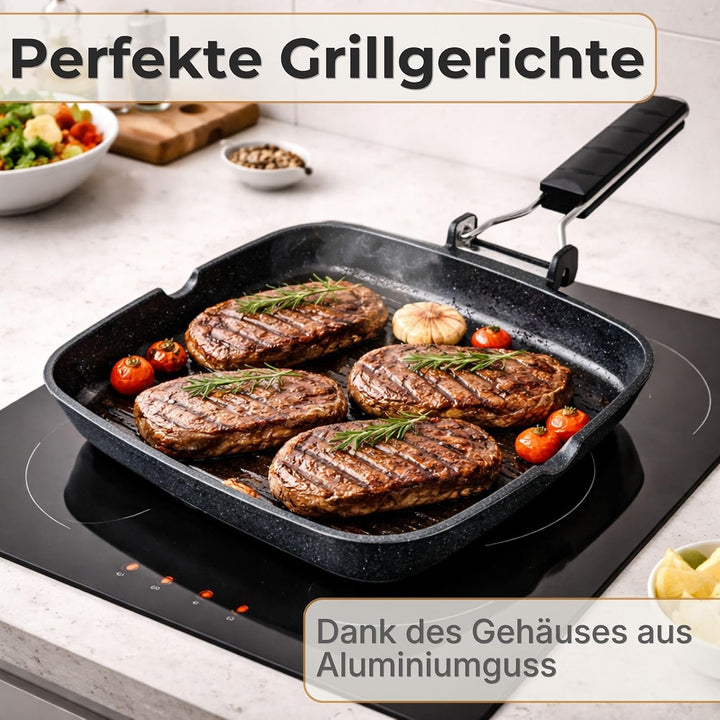 NAMAI - Grillpfanne Induktion 24 CM x 24 CM, Antihaftbeschichtung, Aluminiumdruckguss, Spülmaschinen