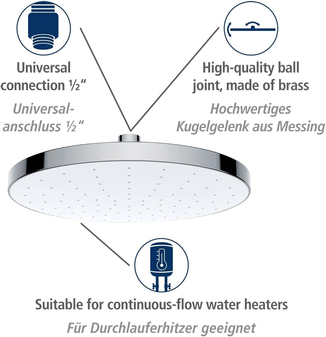 WENKO Regenduschkopf Automatic Cleaning - Anti-Kalk Universal-Kopfbrause mit automatischem Reinigung