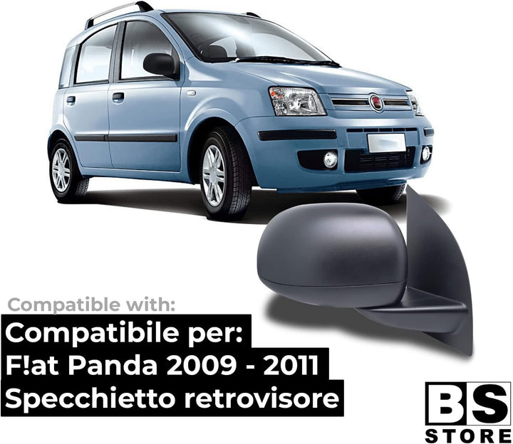 BSSTORE Aussenspiegel Schwarz für F!at Panda von 2009 bis 2011 (169) mit Manueller Verstellung (Rech