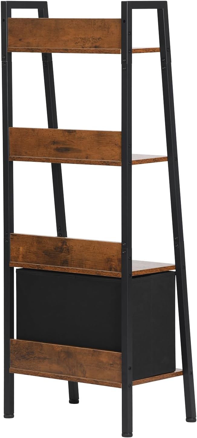 FurnitureR Badezimmerregal Leiterstil 42x29x110 cm, 4 Ebenen, Stoffschublade, 12 mm Holzplatten & 20