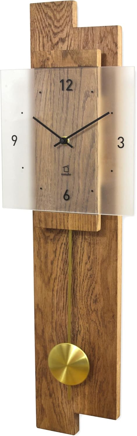 Natuhr Pendeluhr Holz Räucherwald geräuscharm Massivholz Eiche rustikal Mineralglas U.T.S. Uhrwerk M