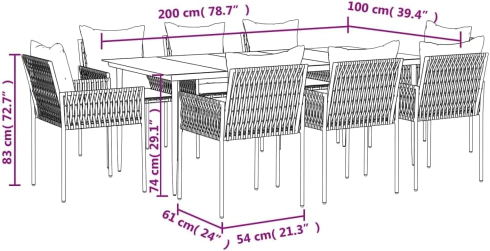 Festnight Poly Rattan Sitzgruppe Gartenmöbel Set mit Kissen Garten Essgruppe 8 Personen Gartenmöbel