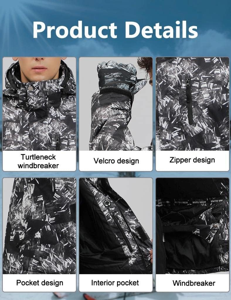 ALSOGO Herren Ski Jacke und Hosen Set Ski Anzug Winter Wasserdicht Winddicht Kapuze Schneemantel 2-S