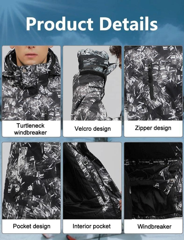ALSOGO Herren Ski Jacke und Hosen Set Ski Anzug Winter Wasserdicht Winddicht Kapuze Schneemantel 2-S