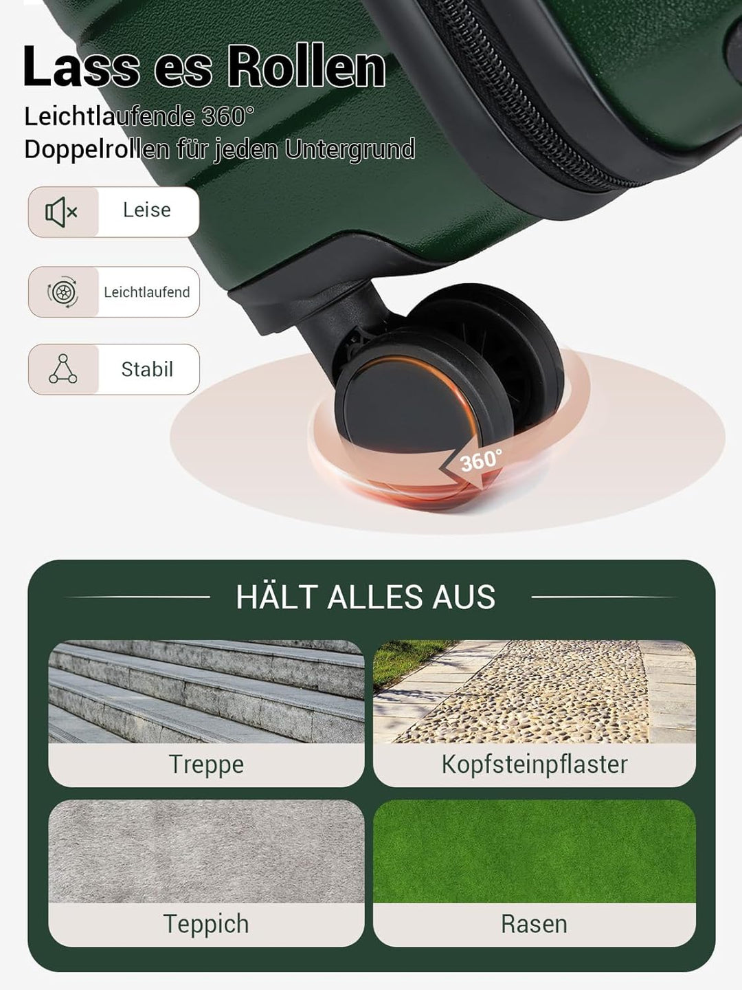 Mittelgrosser Koffer L, Hartschalenkoffer aus ABS, Leichter Trolley mit 4 Leisen 360° Doppelrollen,