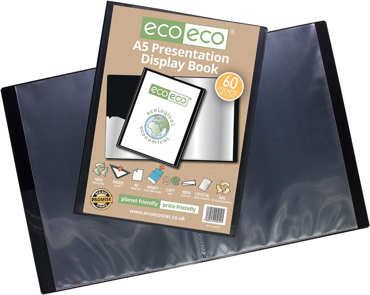 eco-eco A5 50% Recycelt 60 Taschen-Schwarz-Farbe Päsentationsdisplay Book (Packung mit 12) 60 Pocket