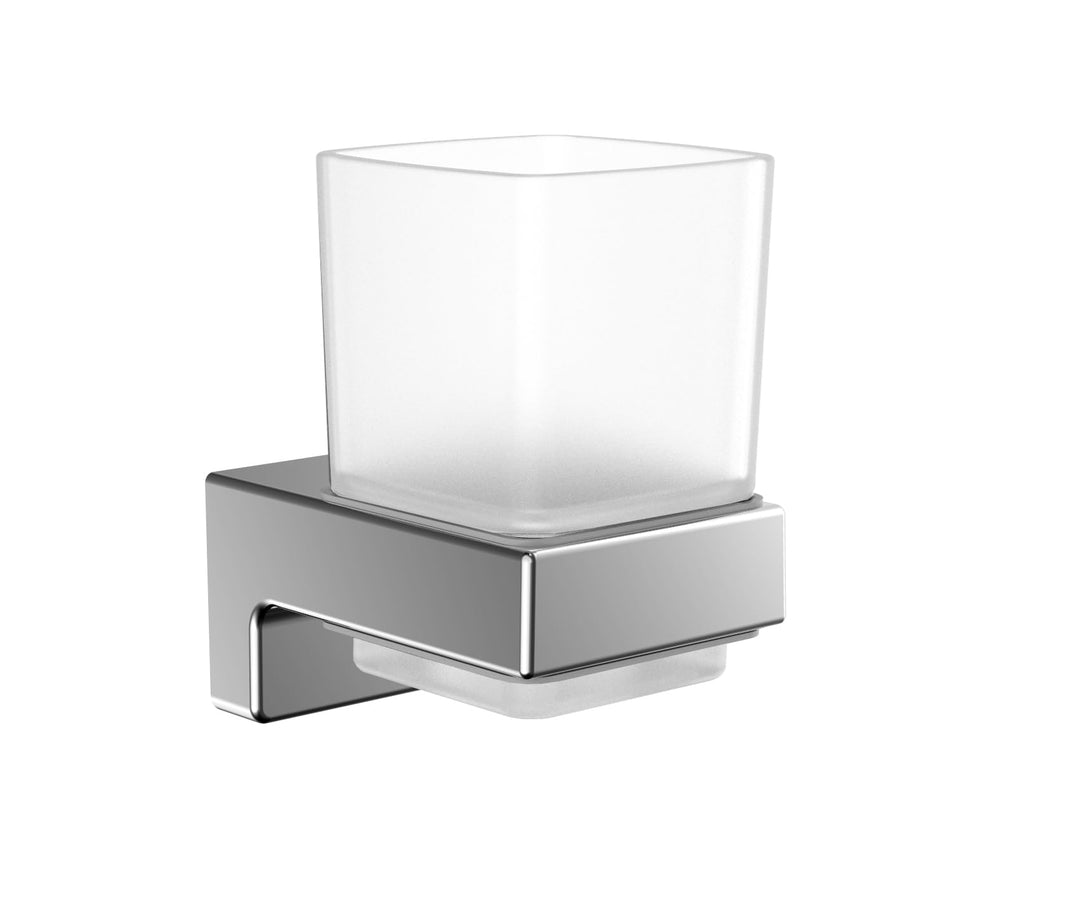 Emco Cue Glashalter mit 1 Glas, markant geformter Zahnbürstenhalter zum Kleben oder Schrauben, hochw