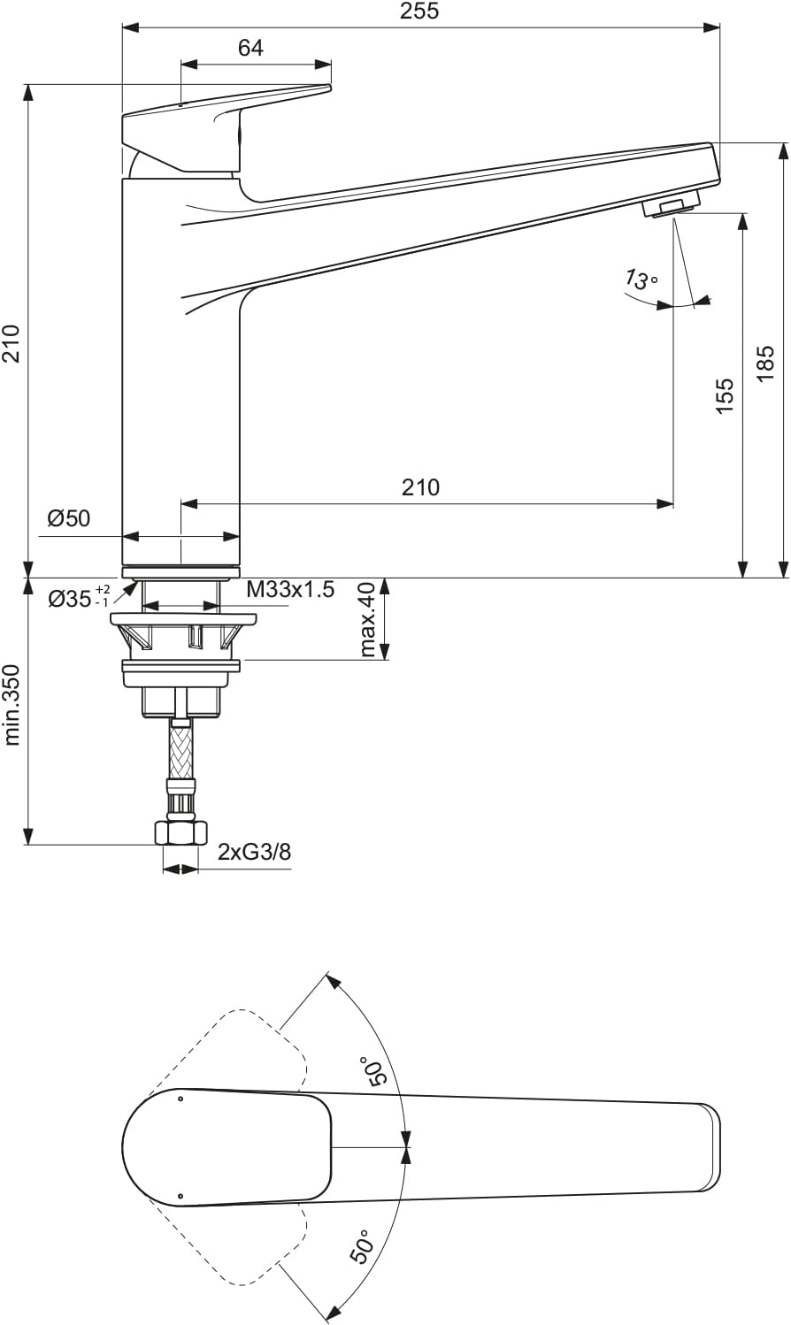 Ideal Standard BD325AA Ceraplan Küchenarmatur hoch angesetzter Gussauslauf ohne Handbrause hoch ange