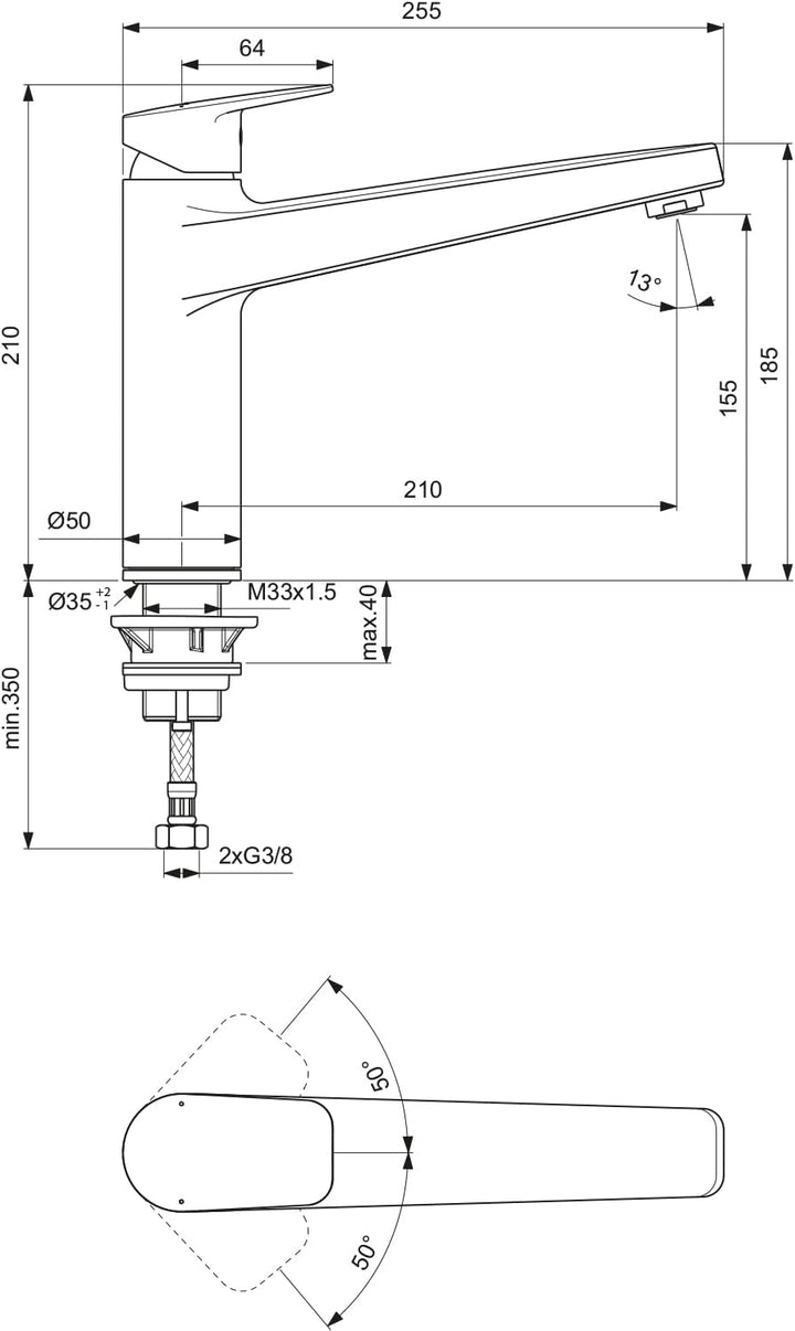 Ideal Standard BD325AA Ceraplan Küchenarmatur hoch angesetzter Gussauslauf ohne Handbrause hoch ange