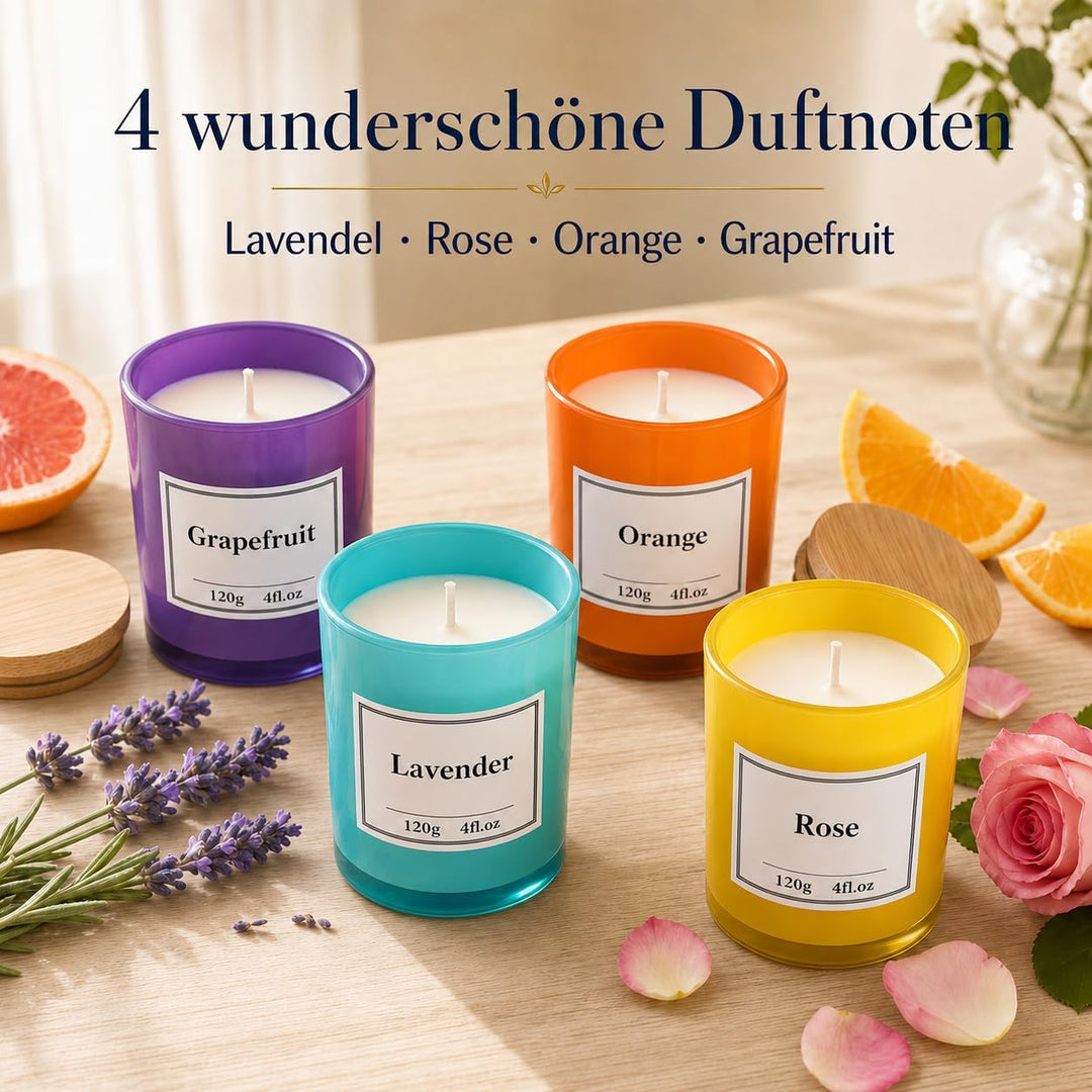 Thinas Kerzen Selber Machen Set – Komplettes Candle Making Kit mit Sojawachs, 4 Gläsern mit Bambusde