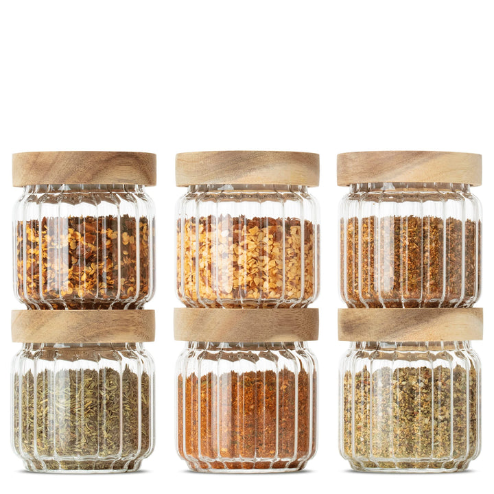 Econovo® Gewürzgläser geriffelt (150ml | 6-tlg.), stapelbar und luftdicht, Gewürzgläser Set mit Deck