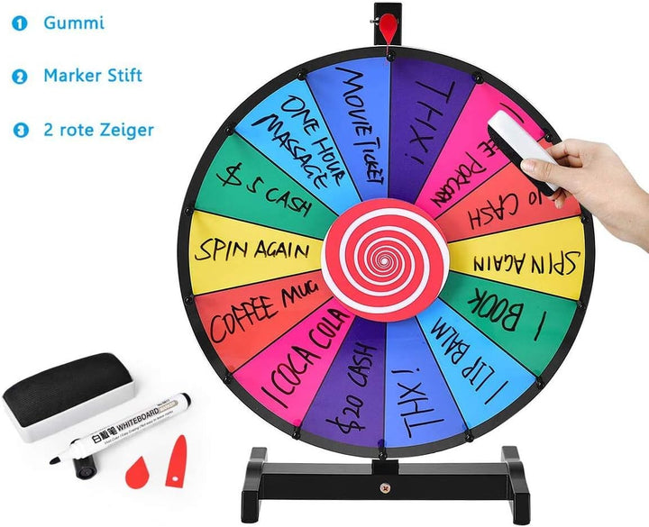RELAX4LIFE 24” Glücksrad, Tischglückrad für Lotterspiele & Wortspiele, inkl. Radiergummi & Stift, id
