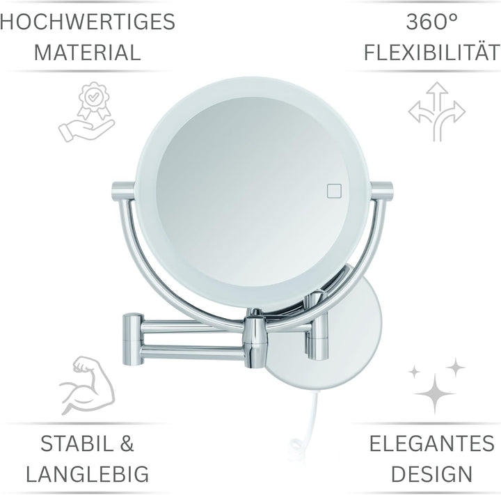 Libaro LED Kosmetikspiegel Modena Vergrösserungsspiegel 360° Schminkspiegel mit Wandmontage und Dimm