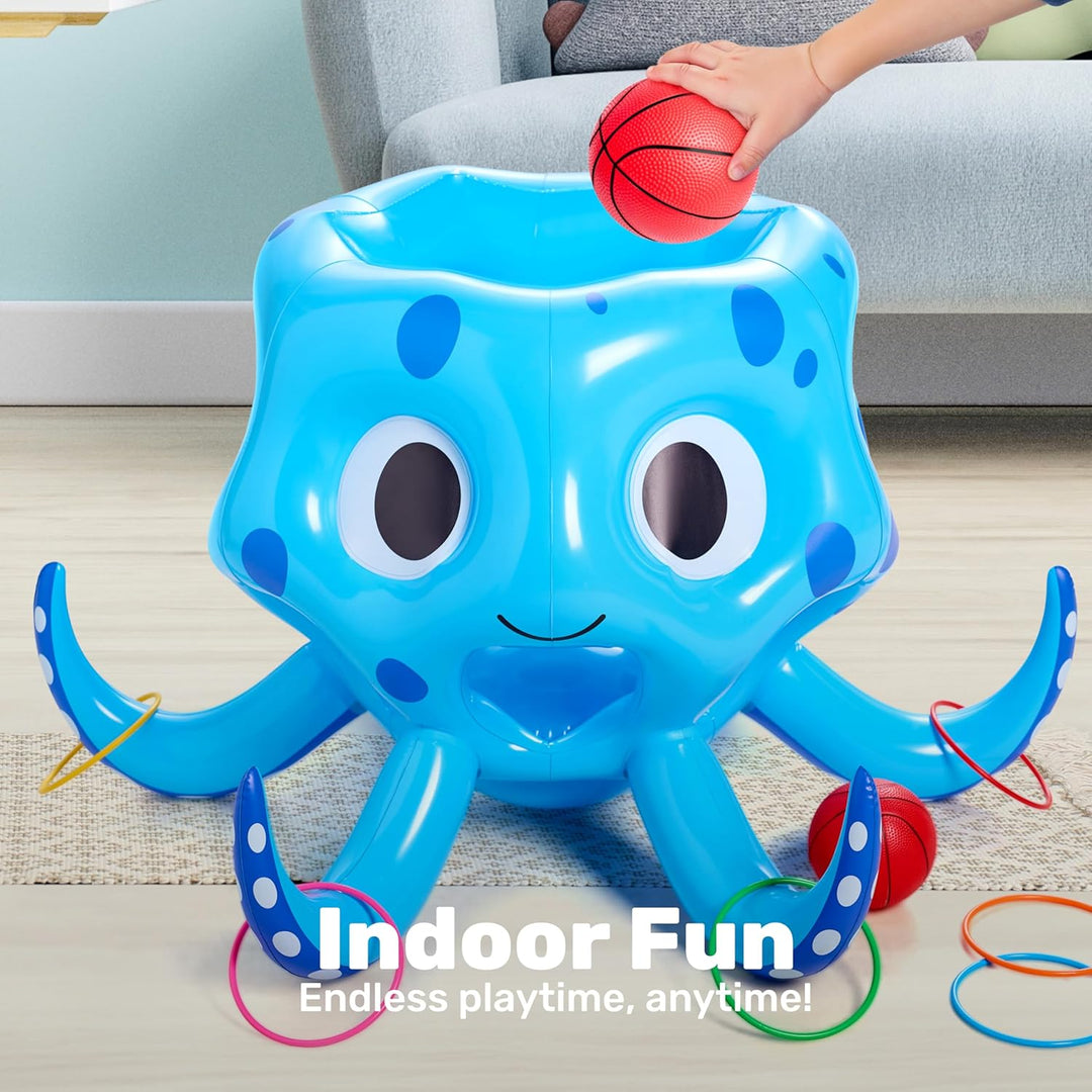 Sloosh Aufblasbare Octopus Pool Spielzeug, 2-in-1 aufblasbare Schwimmer Wasser Spiel, Basketball Hoo
