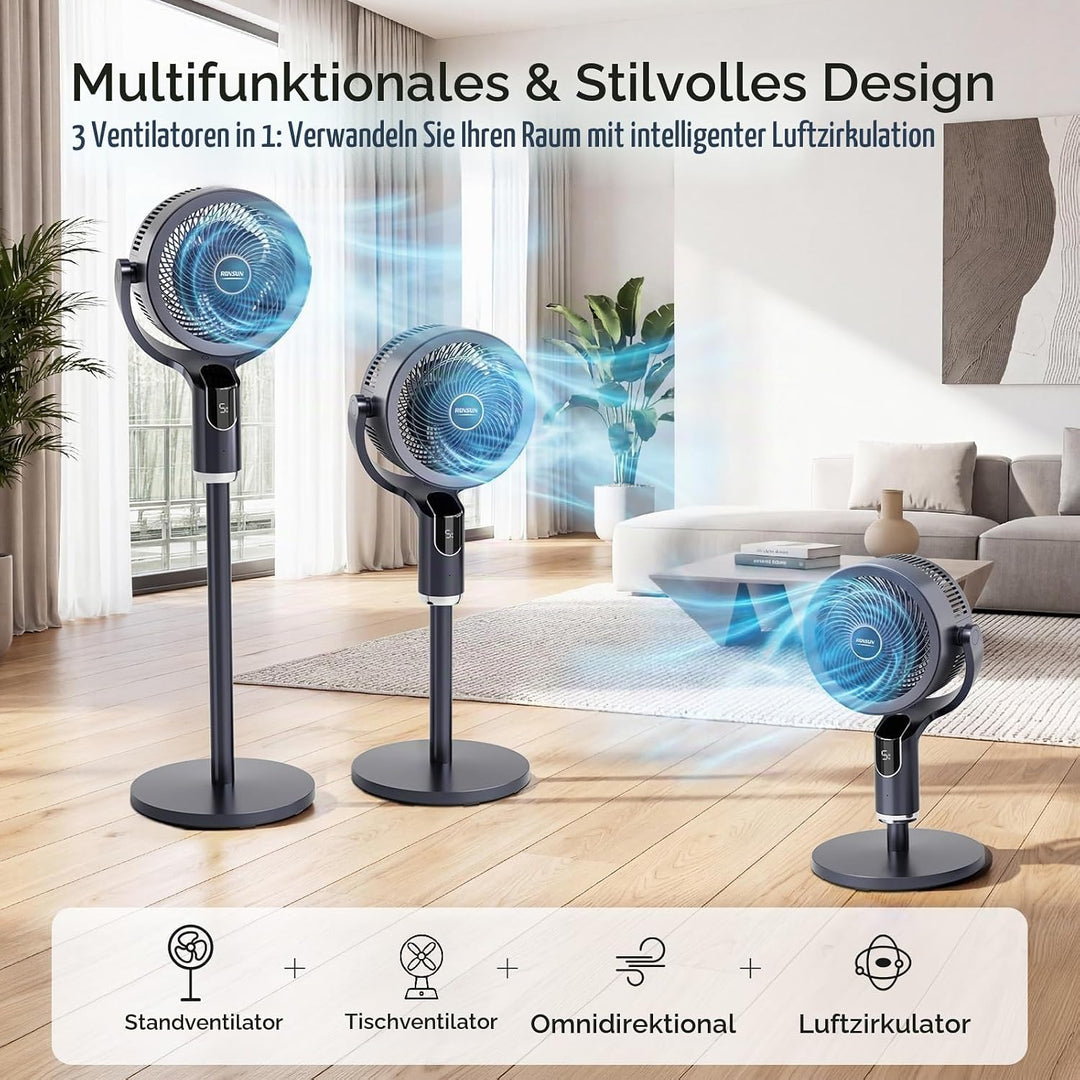 Bonnlo 3 in 1 Standventilator mit Fernbedienung &amp; 9H-Timer, Ventilator Leise mit 8 Windstufen, 3 Mod