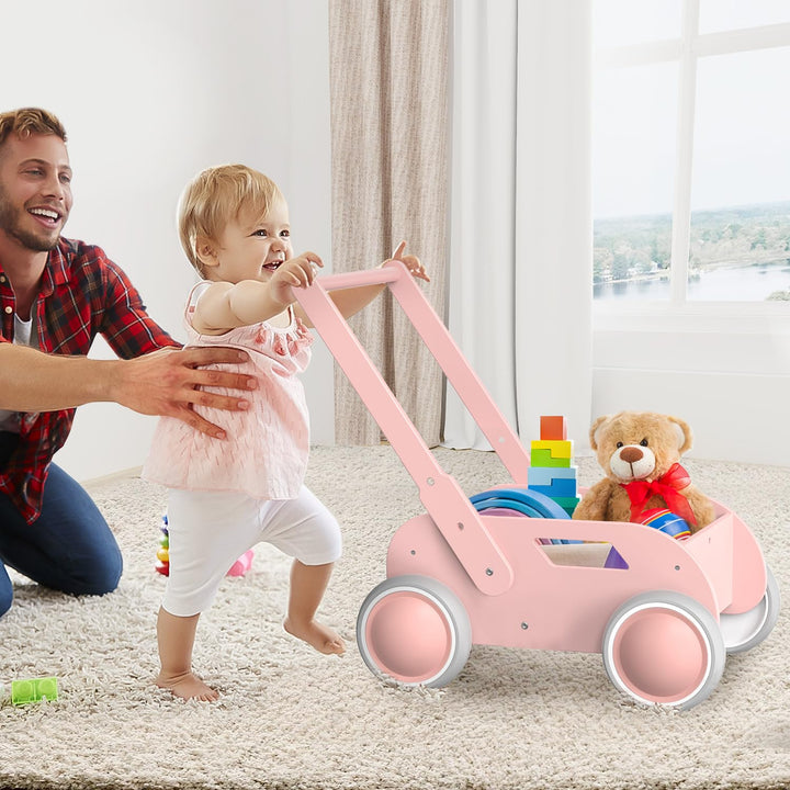 Lauflernwagen Holz, Baby Lauflernhilfe für Junge und Mädchen, Toddler Push & Pull Lauflernspielzeug,
