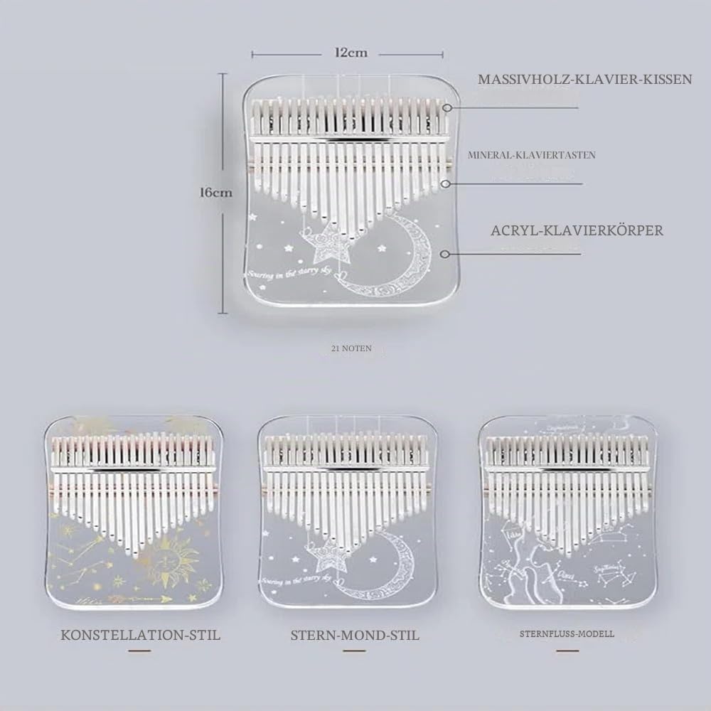 Kalimba 21 Schlüssel, Crystal Fingerklaviere，Professionelle Daumenklavier Carlimba, Mbira Instrument