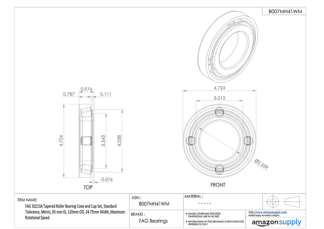 FAG 30213A Kegelrollenlager, Konus und Wanne, Standard-Toleranz, metrisch, 65 mm Innendurchmesser, 1