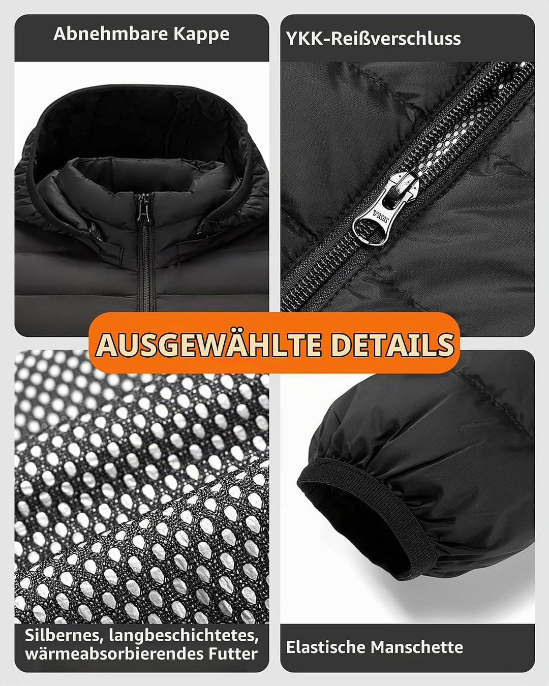 HEWINZE Beheizbare Jacke - Heizjacke mit Akku 7.4V - Warme Heizjacke für Herren 6 Heizzonen, 3 Tempe