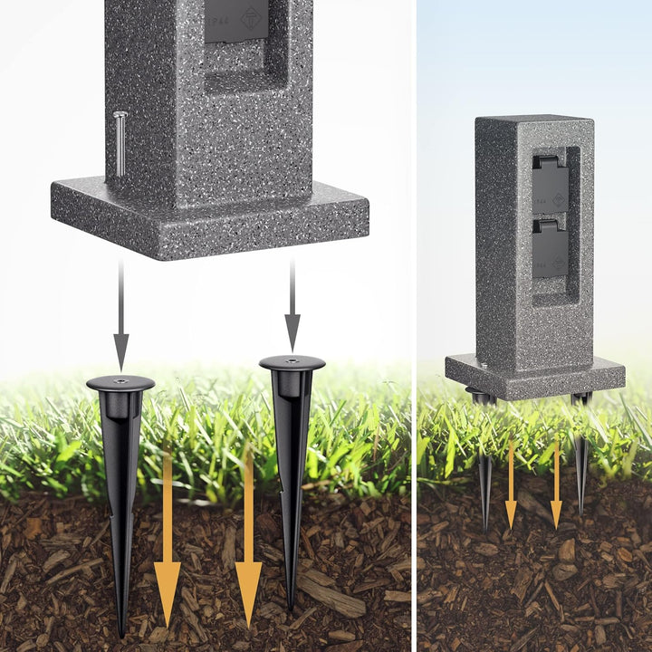 ledscom.de Garten Steckdosensäule POCK mit Erdspiess, Outdoor, IP44, 2-fach, anthrazit (Stein-Optik)