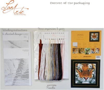 LANARTE PN Zählmusterpackung Tiger Aida Kreuzstichpackung, Baumwolle, Mehrfarbig, 35 x 34 x 0.3 cm,