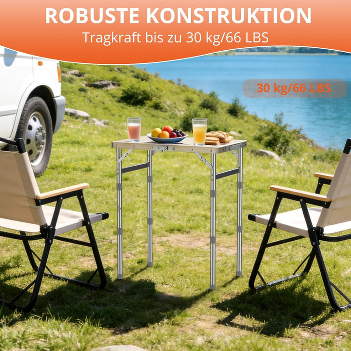 FUNYKICH Campingtisch Klappbar 58x40cm, Höhenverstellbar 26/48/70cm Weiss | Wasserdichter Kunststoff