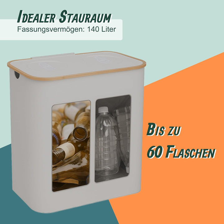 Relaxdays Pfandflaschen Sammelbehälter, 140 L, bis 60 Flaschen, 2 Innenbeutel, Flaschensammler für G