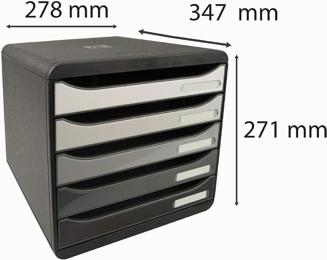 Exacompta 3097294D Premium Ablagebox mit 5 Schubladen für DIN A4+ Dokumente. Stapelbare Schubladenbo