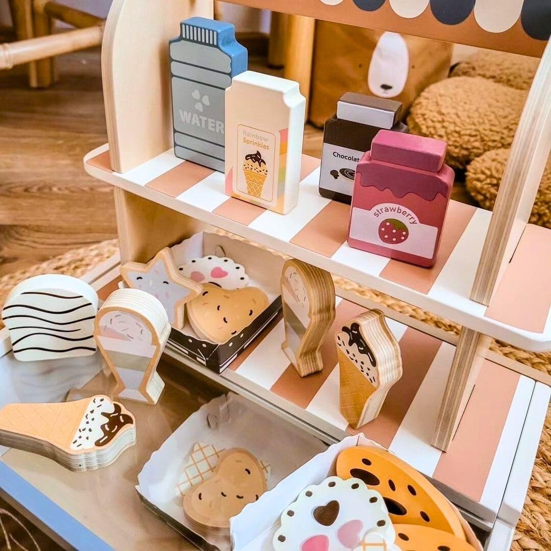 Mamabrum Holz-Konditorei für Kinder - Klappbarer Café-Laden mit Zubehör, Rollenspiel-Set für kreativ