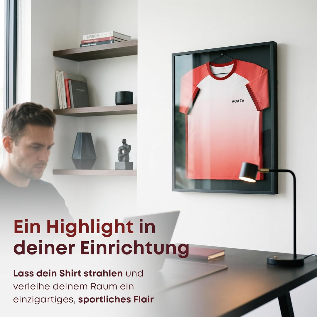 ACAZA Trikotrahmen Premium 70 x 90cm XL Gross, 3D Bilderrahmen tief zum befüllen mit Fussball-, Eish