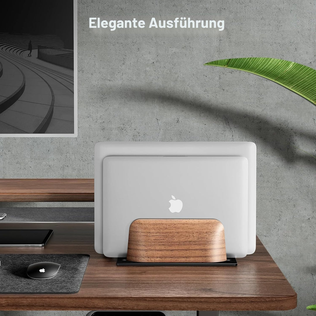 Vertikaler Laptop Ständer, Dual Slot Walnussholz Laptop Stand für Schreibtisch, Breite verstellbar H