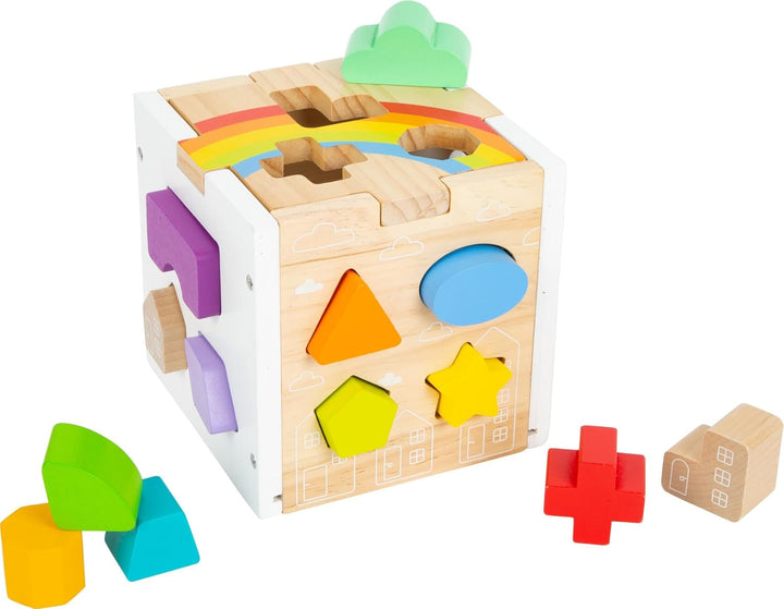 Small Foot Steckwürfel Regenbogen, 13 unterschiedlich geformte Steckelemente aus Holz, ab 12 Monaten