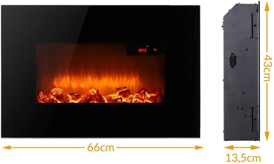Monzana Wandkamin Elektrokamin Heizlüfter Head Up Display 900W / 1800W Thermostat Fernbedienung Time