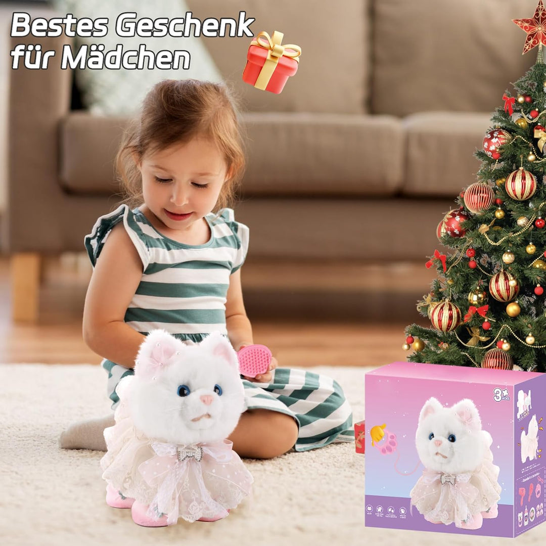 Interaktives Spielzeug Kinder, Walking Plüsch Spielzeug Katze mit Fernbedienung Leine, Realistische