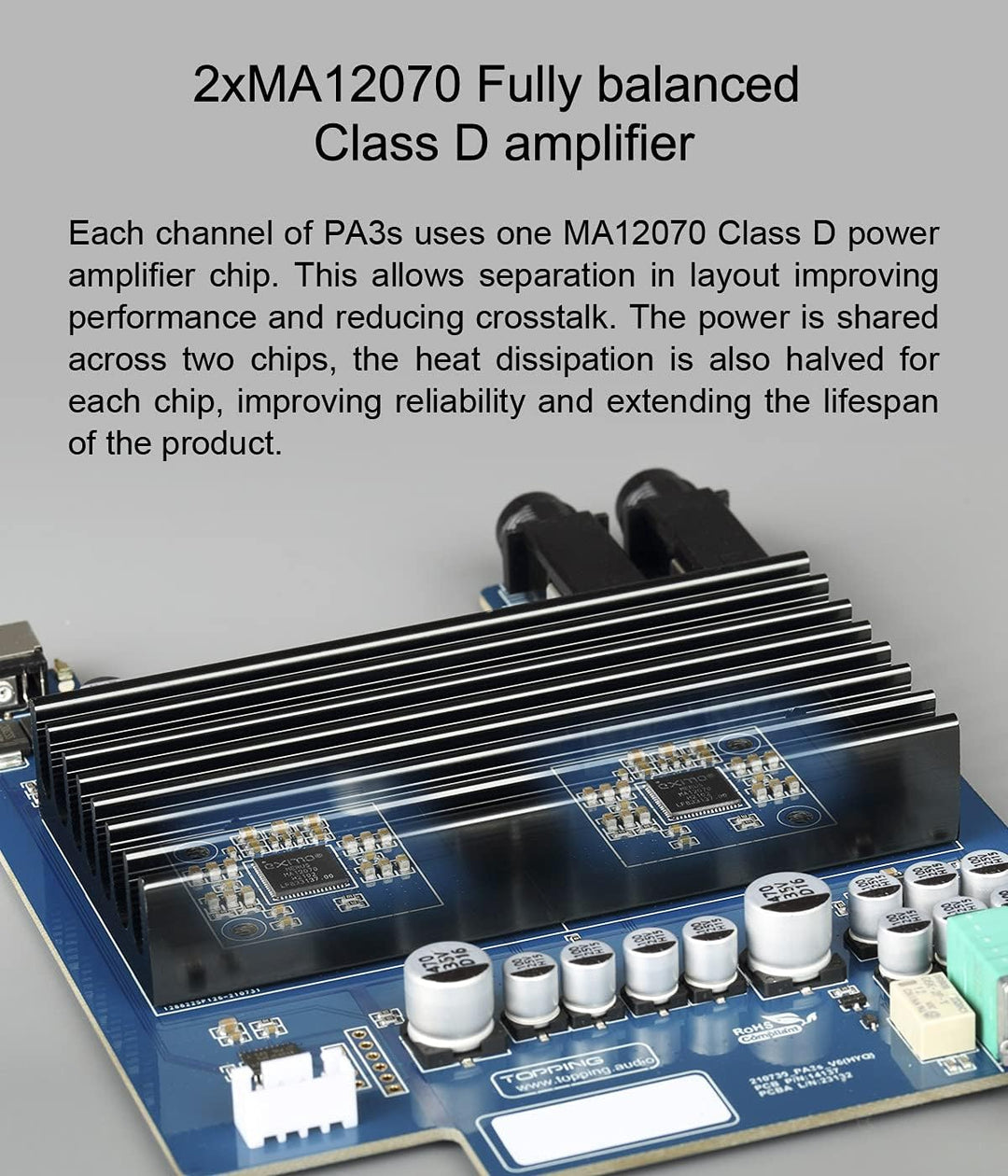 Topping PA3s Fully Balanced Amplifier MA12070 x 2 Verstärker RCA TRS Class D Amp 80 W x 2 Leistungsv