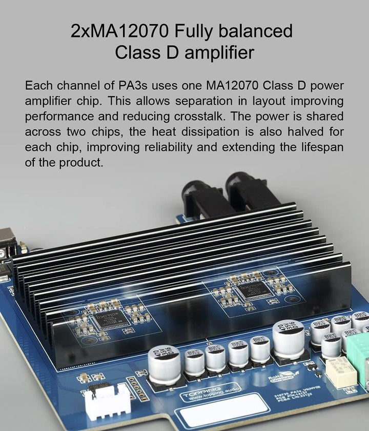 Topping PA3s Fully Balanced Amplifier MA12070 x 2 Verstärker RCA TRS Class D Amp 80 W x 2 Leistungsv