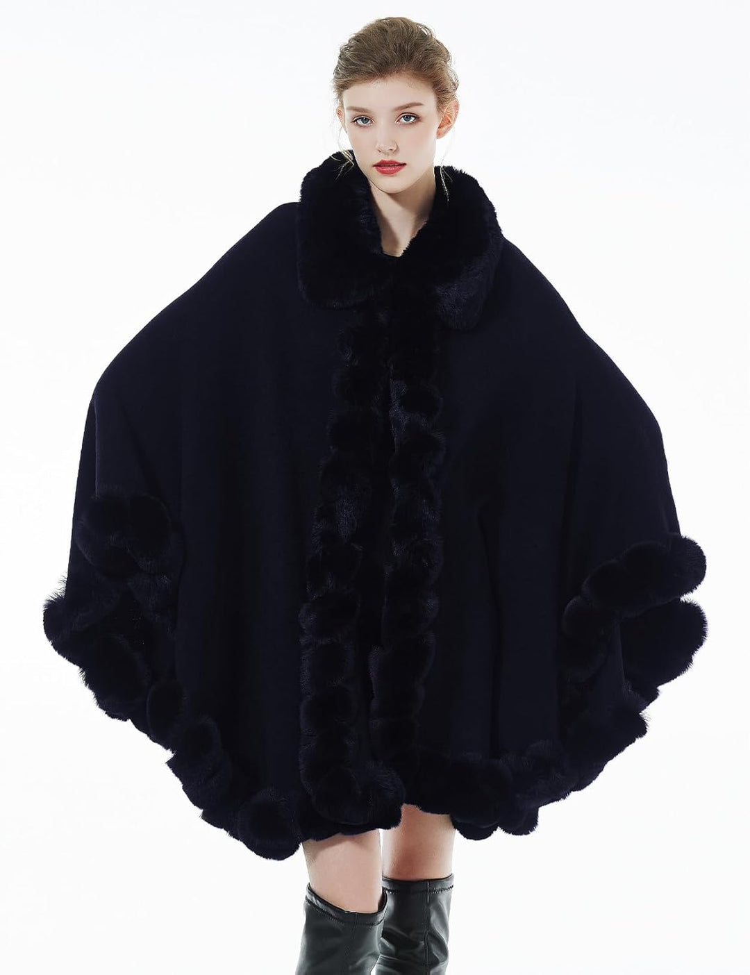BEAUTELICATE Kunstpelz Poncho Cape Strick Damen Winter Kunstfell Stola Schal Cape Cardigan Warm mit