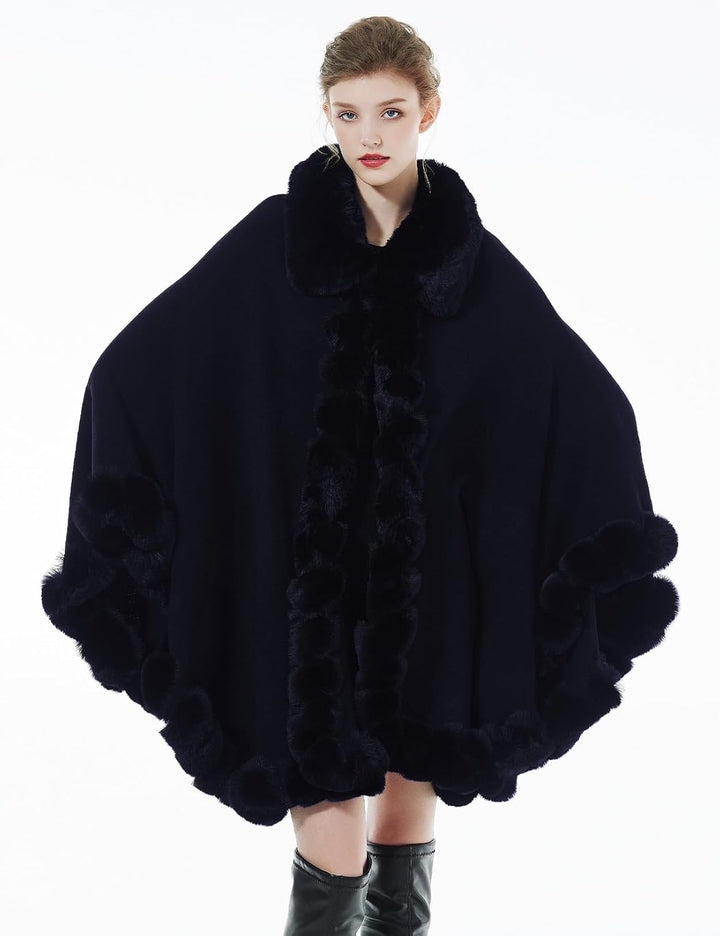 BEAUTELICATE Kunstpelz Poncho Cape Strick Damen Winter Kunstfell Stola Schal Cape Cardigan Warm mit