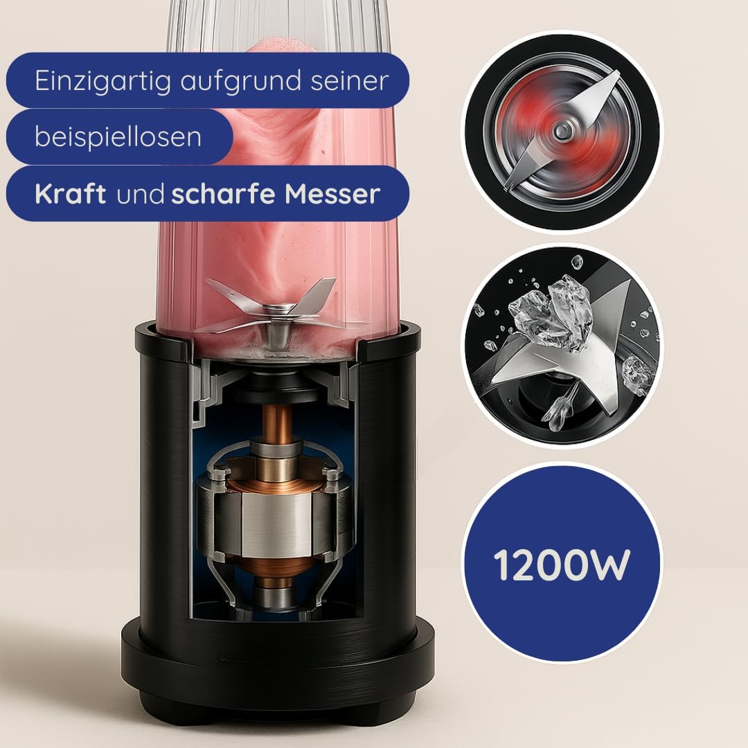 Safecourt Standmixer – Kraftvoller Smoothie Maker, Mixer & Blender To-Go [1000W] – für Smoothies, Sh