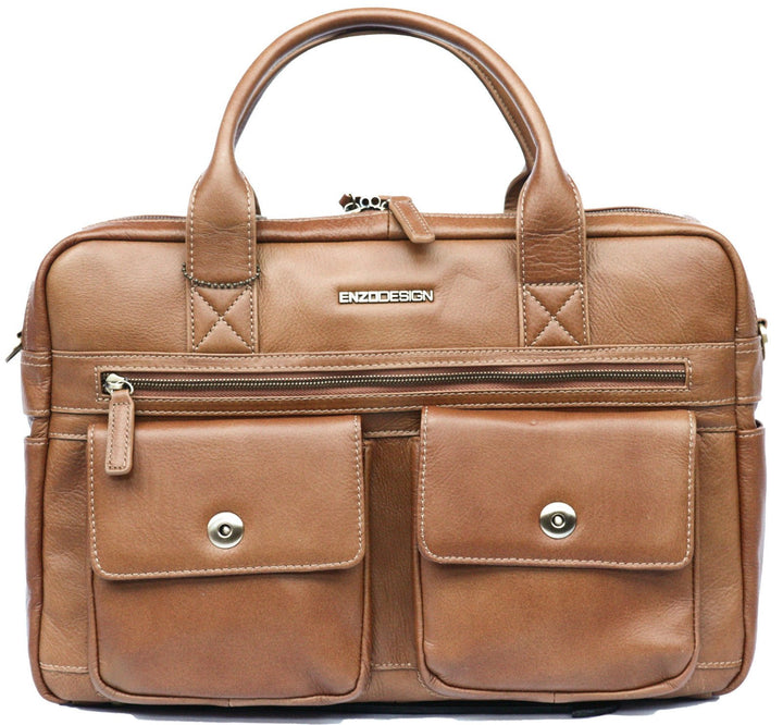 Enzo Design Aktentasche Braun Hellbraun Briefcase, Hellbraun