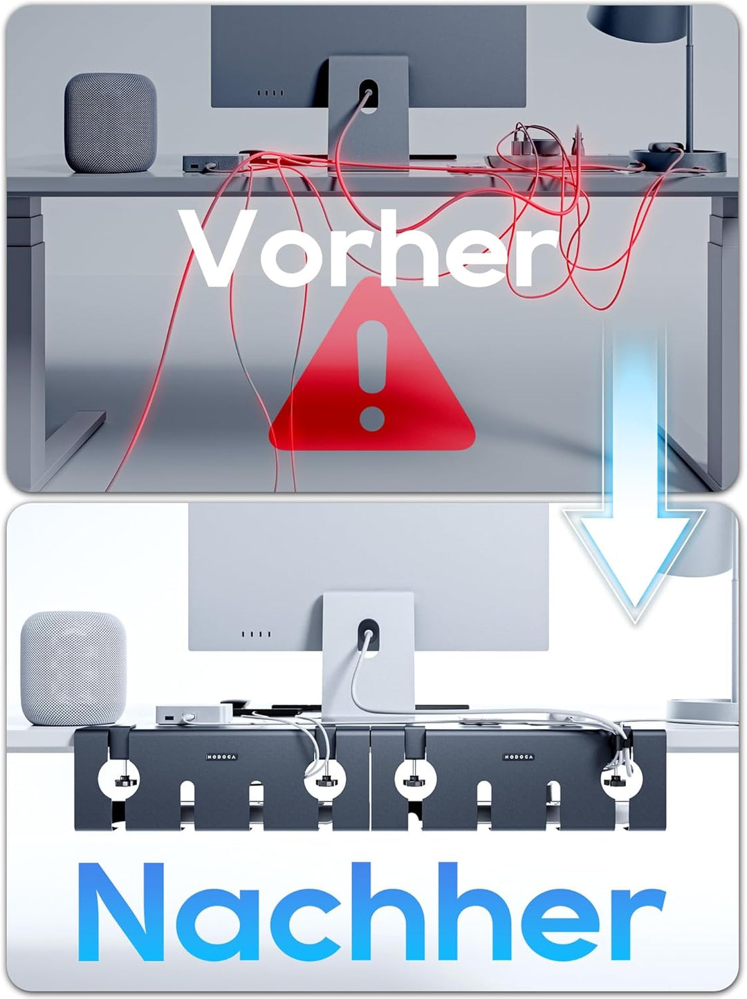 NODOCA Kabelmanagement unter dem Schreibtisch, Ohne Bohren Untertisch Kabelmanagement, Kabelkanal Sc