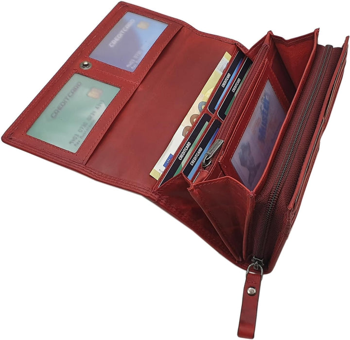 Grosse Rindleder Damen Geldbörse/Geldbeutel/Portemonnaie/Geldtasche mit Schmetterling-Motiv oder ohn