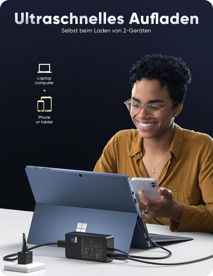 Surface Pro Ladegerät, 65W Microsoft Surface Netzteil Ladekabel für Surface Pro 9/Pro 8/Pro 7/Pro 6/