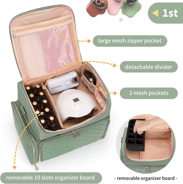 Nagelkoffer mit Extra Grosser Kapazität – Nagellack Koffer für 86 bis 100+ Flaschen & Nagellampe, Do