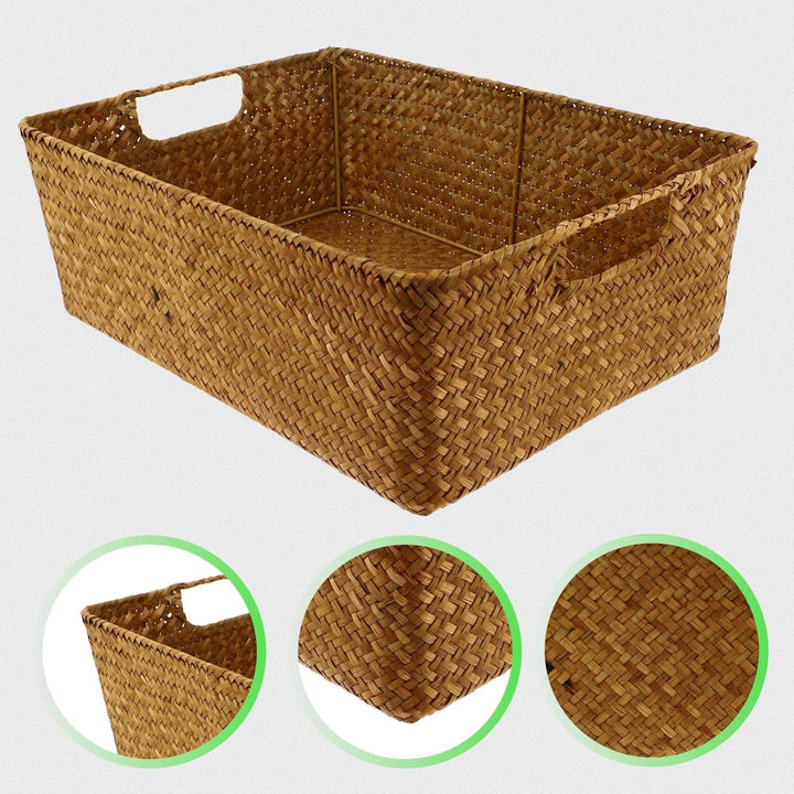 DOITOOL Geflochtener Aufbewahrungskorb Seegras Korb Eckig 40x29x13cm Rechteckiger Korb Geflochten Mu