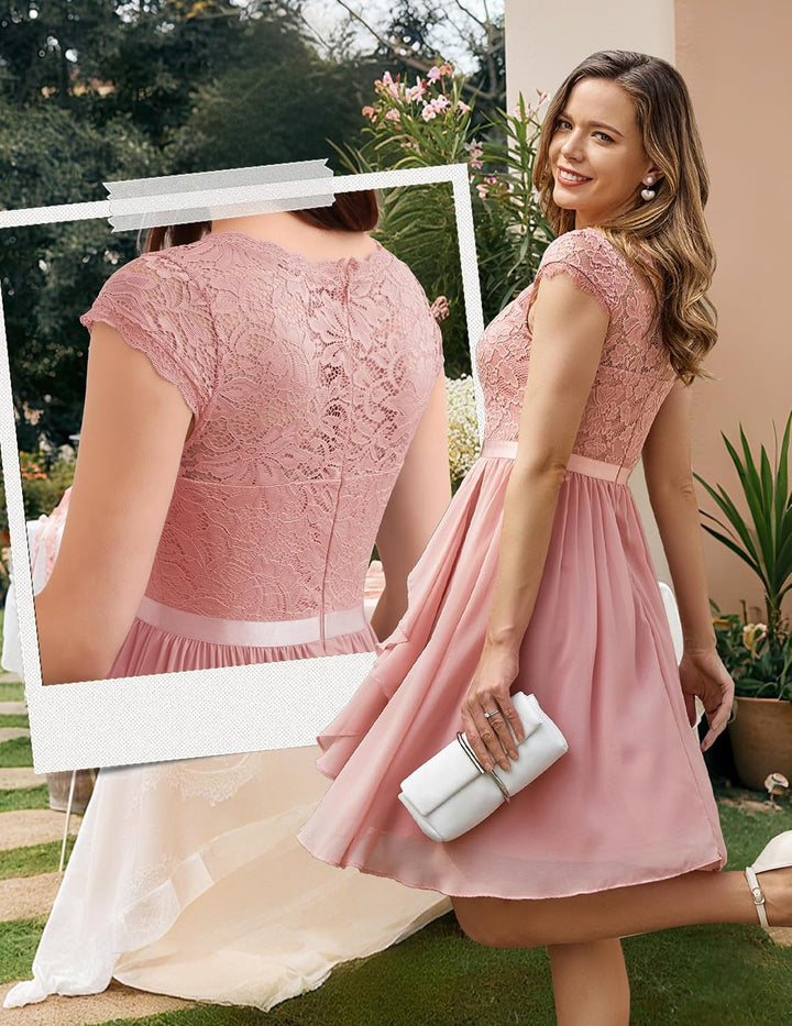 Wedtrend Cocktailkleid Damen Knielang Abendkleid Elegant für Hochzeit Elegant A Linie Rüschenkleid B