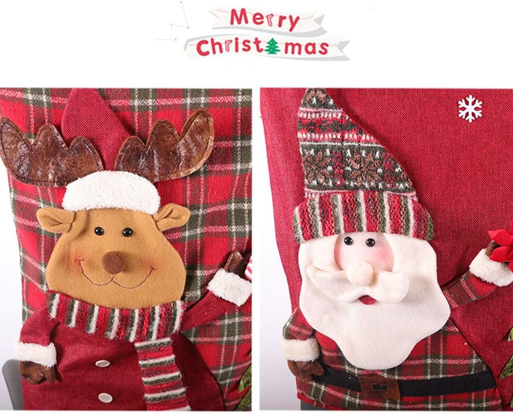 LAMF Weihnachtsstuhlhussen-Set, 6 Stück, 3D-Stuhlhussen mit Weihnachtsmann, Schneemann, Elch, Weihna